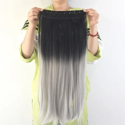 Verlauf Lange Glatte Haarverlängerungen Hochtemperaturfaser Clip-in Haarteile Für Damen Tägliches Haarstyling