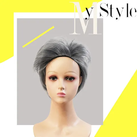 Cosplay Kurze Grau Weiße Perücke Oma Opa Kostüm Perücke Hochtemperaturfaser Fluffig Natürliches Haar Perücke Für Party