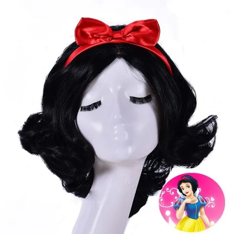 Cosplay Perücke Synthetische Hochtemperaturfaser Kurze Wellige Schwarze Perücke Mit Rotem Stirnband Party Anime Haar Perücke Für Damen
