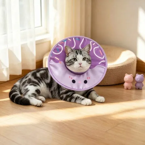 Waterproof Soft Pet Elizabethan Collar For Cats And Small Dogs Anti-Lick Recovery Neck Cone Adjustable Donut Pattern Collar