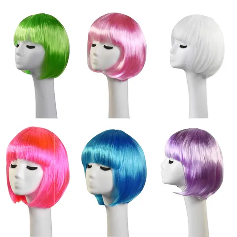 Colorful Short Bob Wig Set Multi-Color Straight Synthetic Hair Wigs For Women Party Student Daily Wear Costume