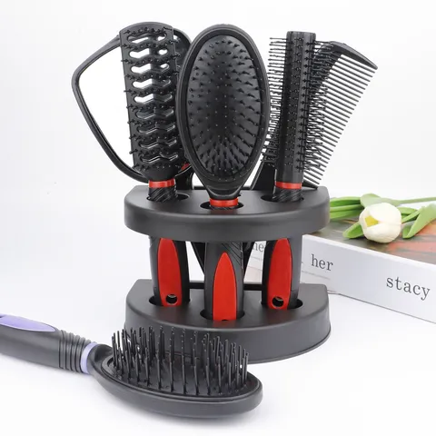 Plastic Hair Comb Set With Mirror And Storage Base Air Cushion Massage Hairdressing Styling Tool Gift