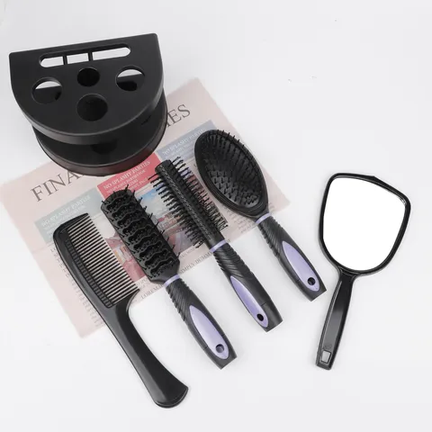 Plastic Hair Comb Set With Mirror And Storage Base Air Cushion Massage Hairdressing Styling Tool Gift