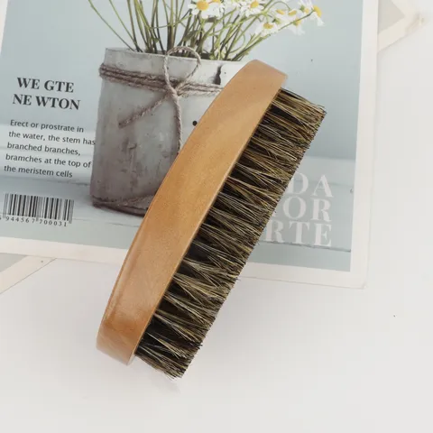 Men's Wooden Boar Bristle Beard Brush Oval Solid Wood Retro Oil Hair Styling Brush Facial Hair Grooming Tool