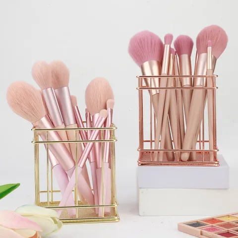 Stainless Steel Metal Makeup Brush Storage Bucket Hollow Mesh Desk Organizer Cosmetic Holder For Vanity Table Makeup Tools