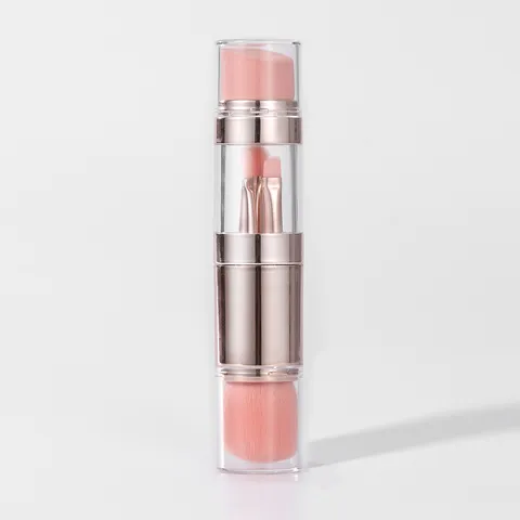 Ensemble de Pinceaux de Maquillage Portables 5 En 1 Voyage Fibre Synthétique Poignée en Métal Outil de Beauté Cosmétique Multifonctionnel