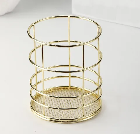 Nordic Metal Iron Pen Holder Makeup Brush Storage Basket Desktop Organizer Gold Rose Gold Multifunctional Pencil Cup