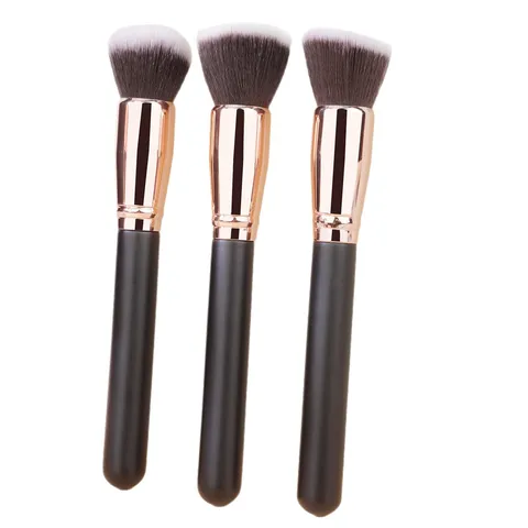 Grote Schuine Contour Penseel Synthetische Vezel Zacht Haar Make-up Penseel Roségoud Huls Zwarte Houten Handvat Foundation Make-up Tool