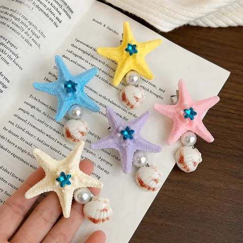 Summer Resort Style Resin Alloy Starfish Seashell Hair Clip Sweet Artificial Pearl Rhinestone Alligator Side Clip For Women Hair Accessories