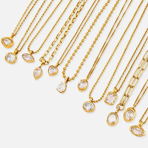 Luxury Stainless Steel Zirconia Necklace For Women Waterproof Hypoallergenic Gold Silver Plated Geometric Heart Pendant Chain Necklace Jewelry Gift