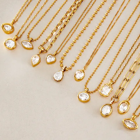 18K Vergoldete Edelstahl Zirkonia Anhänger Halskette Für Damen Minimalistisch Geometrisch Herz Rund Quadrat Choker Schmuck Geschenk