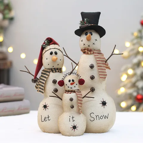 Vintage Stoff Schneemann Ornament Maschinengestickt Rustikale Sackleinen Schneemann Puppe Weihnachtsdekoration Tischschmuck