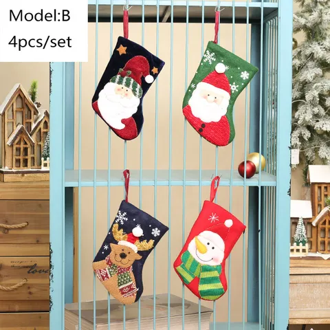 Maschinengestickt Vliesstoff Weihnachtsstrümpfe Süßigkeitentaschen Weihnachtsmann Schneemann Rentier Hängende Anhänger Socke Für Weihnachtsbaum Party Dekoration