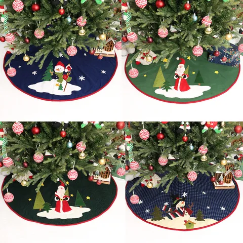 Polyester Bestickt Weihnachtsbaumdecke Groß Rund Weihnachtsbaum Rock Für Festival Zuhause Party Dekoration Karo Weihnachtsmann Schneemann Muster Matte