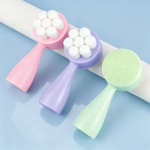Brosse de Nettoyage Facial Manuelle Double Face en Silicone Poils Souples Brosse Visage pour Nettoyage en Profondeur des Pores