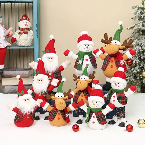Weihnachten Stoff Weihnachtsmann Schneemann Rentier Puppe Ornamente Kariert Feiertag Xmas Party Haus Tisch Dekorative Plüschfiguren