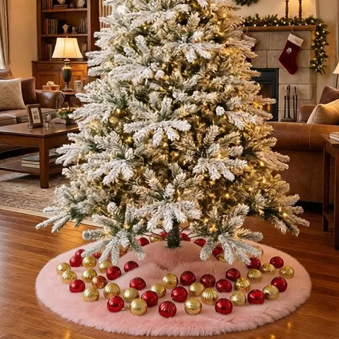 Modern Plush Faux Fur Christmas Tree Skirt Solid Color Round Base Apron Ornament For Living Room Holiday Party Decorations Home Decor