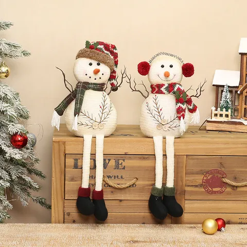 Vintage Weihnachten Stoff Schneemann Puppe Ornament Teleskop Lange Beine Plüsch Schneemann Figur Tischdeko Festliche Weihnachtsfeier Ornamente Geschenk Haus Dekoration