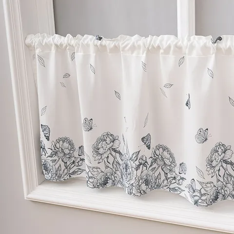 American Pastoral Printed Cafe Curtain Polyester Short Curtain Floral Butterfly Pattern Shading Small Window Valance For Kitchen Bedroom Home Decor