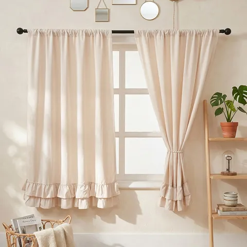 Effen Kleur Polyester Chenille Kort Cafe Gordijn Met Dubbellaagse Ruffle Voor Slaapkamer Woonkamer Klein Venster Valance Gordijn Decor