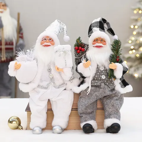 Sitzende Weihnachtsmann Puppe Weihnachten Karo Muster Ornament Stoff Plüsch Figur Spielzeug Geschenk Tisch Schaufenster Haus Urlaub Party Dekoration
