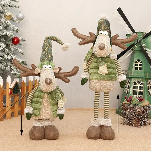 Grünes Stoff Weihnachten Rentier Figur Gestreifter Hut Tischdeko Feiertag Display Plüsch Hirsch Elch Weihnachtsbaum Dekoration Geschenk