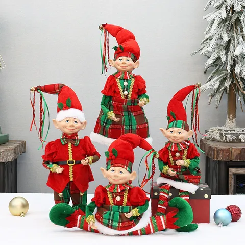 Weihnachtselfen Narrenpuppe Tischdeko Rot Grün Kariert Stehende Weihnachtszwerge Deko Festliche Feiertage Haus Party Dekoration Kissen Spielzeug Figuren