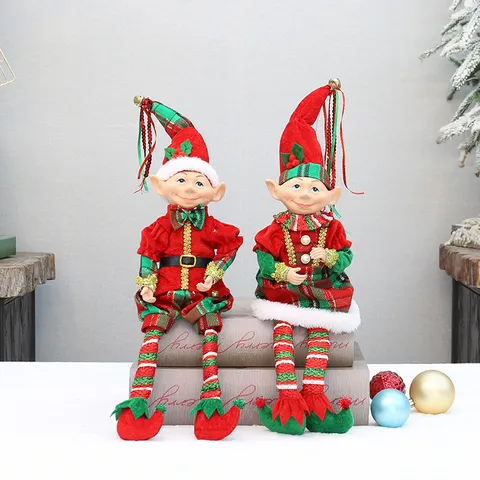 Weihnachtselfen Narrenpuppe Tischdeko Rot Grün Kariert Stehende Weihnachtszwerge Deko Festliche Feiertage Haus Party Dekoration Kissen Spielzeug Figuren