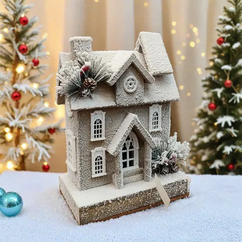 Weihnachten Holz Leuchtend Schneehaus Ornament Europäisch Kreativ Beleuchtet Hütte Handwerk Für Feiertag Schaufenster Haus Deko Tischdekoration