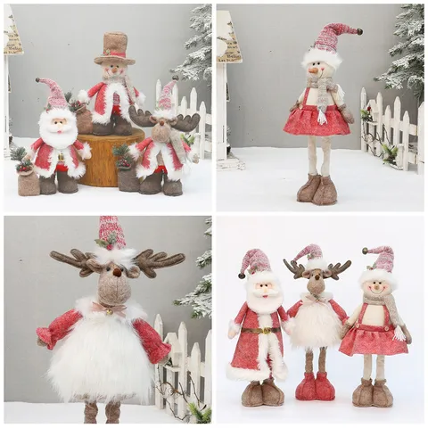 Rosa Weihnachtsschmuck Einziehbarer Weihnachtsmann Schneemann Elch Stoffpuppe Süße Stehende Sitzende Rentier Tischplatte Heimdekoration