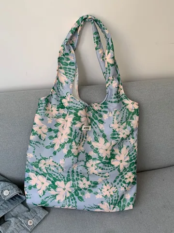 Koreanischer Stil Blumen Canvas Tragetasche Lässig Leicht Große Kapazität Umhängetasche Bedruckt Offen Handtasche Für Damen Alltag