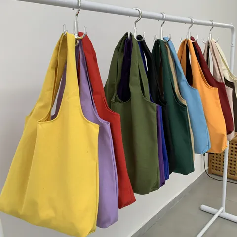 Minimalistisch Einfarbig Segeltuch Tragetasche Große Kapazität Schulter Handtasche Macaron Farbe Offen Einkaufstasche Täglich Für Unisex Studenten