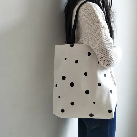 Borsa a Tracolla in Tela a Pois Minimalista Donna Stile Preppy Borsa da Scuola per Studenti Grande Capacità Borsa da Spesa