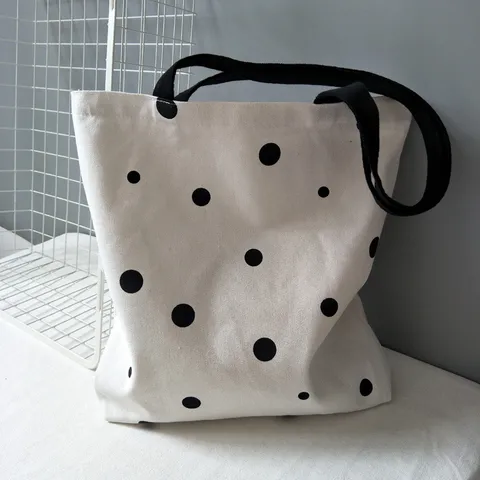 Borsa a Tracolla in Tela a Pois Minimalista Donna Stile Preppy Borsa da Scuola per Studenti Grande Capacità Borsa da Spesa