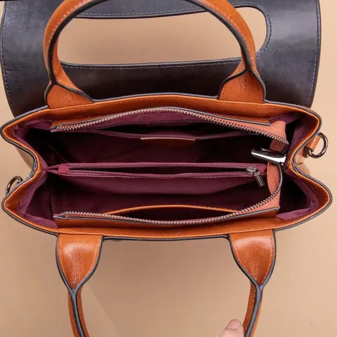 Women Genuine Leather Handbag Retro Crocodile Embossed Oil Wax Top Handle Satchel Bag Casual Vintage Shoulder Tote Bag