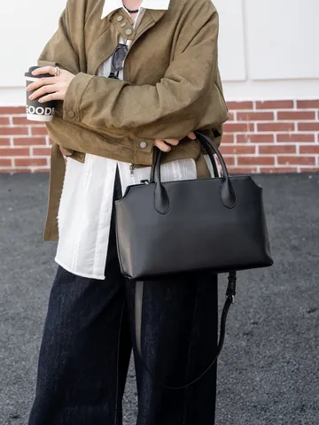 Genuine Leather Tote Bags For Women Large Capacity Shoulder Handbag Vintage Commuter Work Top Handle Bag Casual