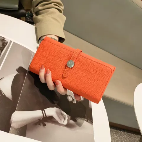 Damen Echtes Leder Lange Geldbörse Rindsleder Klassische Kordelzug Clutch Geldbörse Mode Kartenhalter Organizer