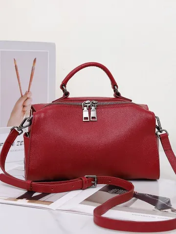 Borsa a Cuscino in Vera Pelle da Donna Moda Casual Borsa a Mano con Manico Superiore e Tracolla Classica con Doppia Tracolla