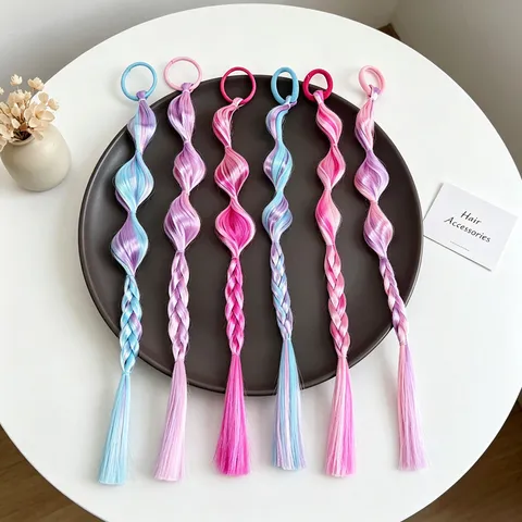Elastici per Capelli da Bambina in Fibra Sintetica Multicolore Sfumato Treccia Coda di Cavallo Fatto a Mano Blocco di Colore Bubble Braids Accessori per Capelli per Esibizione Festa Decorativo