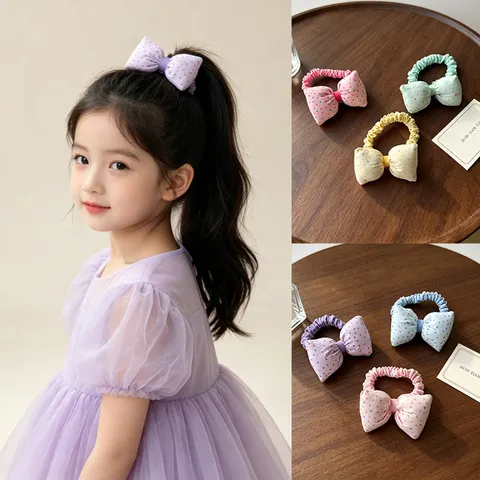 Mignons Élastiques à Cheveux à Pois avec Nœud pour Enfants Élastiques en Tissu Doux Scrunchies pour Filles Bébé Enfants Accessoires de Cheveux Queue de Cheval