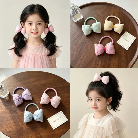 Élastiques à Cheveux Nœud Papillon Doux Mignons pour Enfants Filles Bandes de Cheveux Élastiques en Tissu à Pois Fait Main