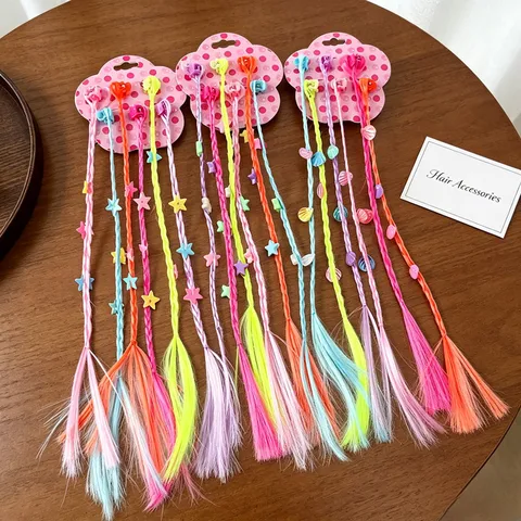 Mollette per Capelli con Parrucca Sintetica Colorata per Bambini Trecce Extension per Capelli Ragazza Stella Fiocco Cuore Conchiglia Farfalla Accessori