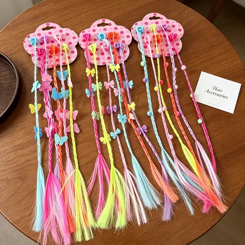 Mollette per Capelli con Parrucca Sintetica Colorata per Bambini Trecce Extension per Capelli Ragazza Stella Fiocco Cuore Conchiglia Farfalla Accessori