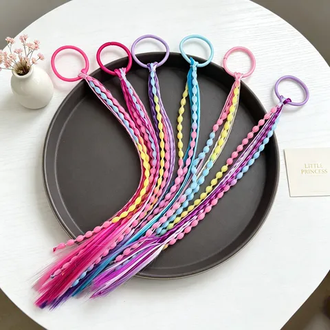 Elastici per Capelli in Treccia Colorata in Fibra Sintetica per Bambini Supporti per Coda di Cavallo Elastici per Ragazze Con Perline