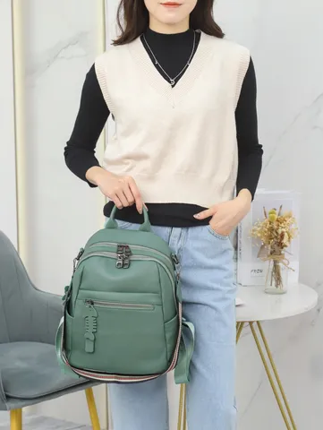 Women's Genuine Cowhide Leather Backpack Casual Urban Minimalist School Bookbag Multi-Pocket Travel Daypack