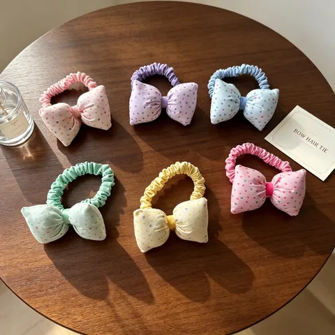 Mignons Élastiques à Cheveux à Pois avec Nœud pour Enfants Élastiques en Tissu Doux Scrunchies pour Filles Bébé Enfants Accessoires de Cheveux Queue de Cheval