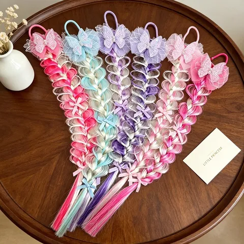 Elastici per Capelli con Parrucca Treccia Principessa per Bambini Simpatici Trecce a Bolle con Farfalla a Rete Sfumata Accessori Capelli Ragazze
