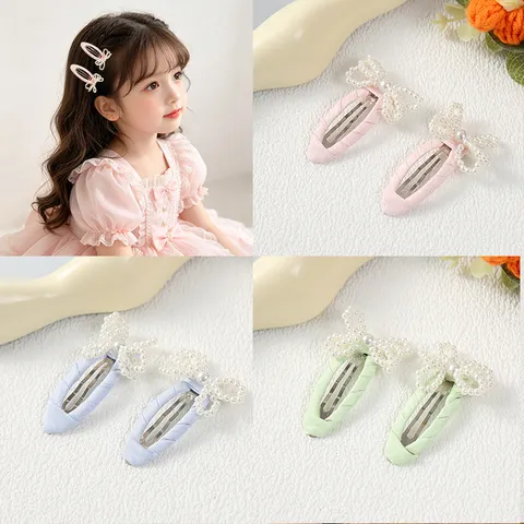 Pinzas para el Cabello con Lazo de Perla Artificial para Niños Clips BB Envueltos en Tela Coreana Accesorios para el Cabello Niñas