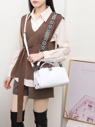 Borsa a Cuscino in Vera Pelle da Donna Moda Casual Borsa a Mano con Manico Superiore e Tracolla Classica con Doppia Tracolla