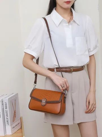 Damen Echtes Leder Umhängetasche Mode Klappe Schloss Schultertasche Vintage Krokodilmuster Lässige Handtasche Tägliche Geldbörse